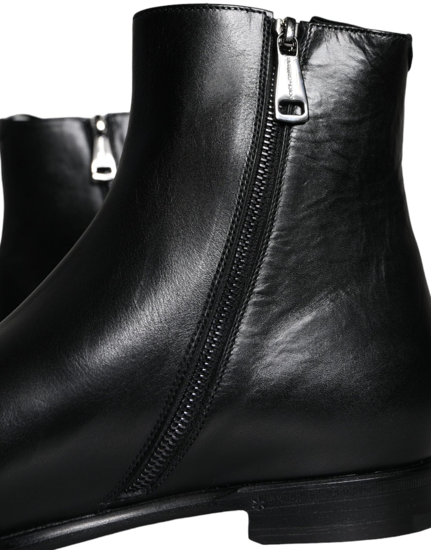 Dolce & Gabbana Schwarzes Kalbsleder Herrenstiefel Schuhe