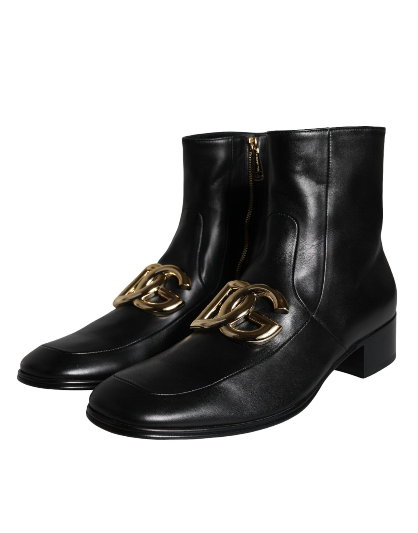 Dolce & Gabbana Schwarzes Lammfell Leder Männer Stiefeletten Schuhe