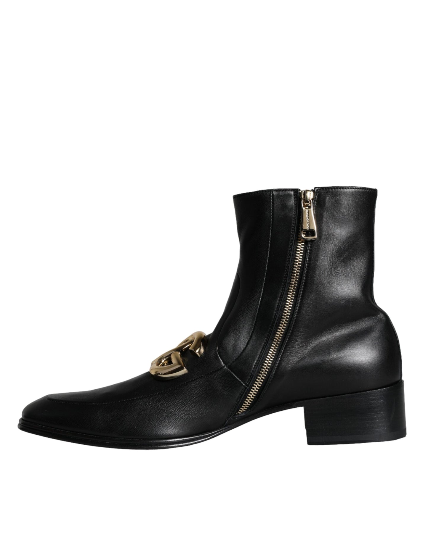 Dolce & Gabbana Schwarzes Lammfell Leder Männer Stiefeletten Schuhe