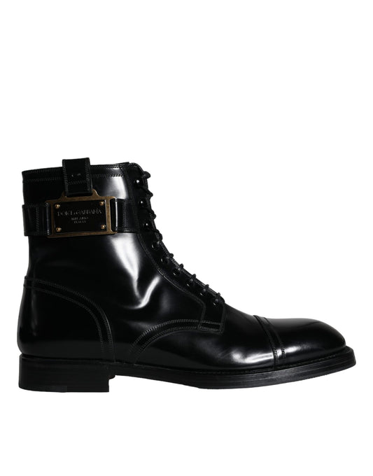 Dolce & Gabbana Schwarz Logo Lace Up Mid Calf Männer Stiefel Schuhe