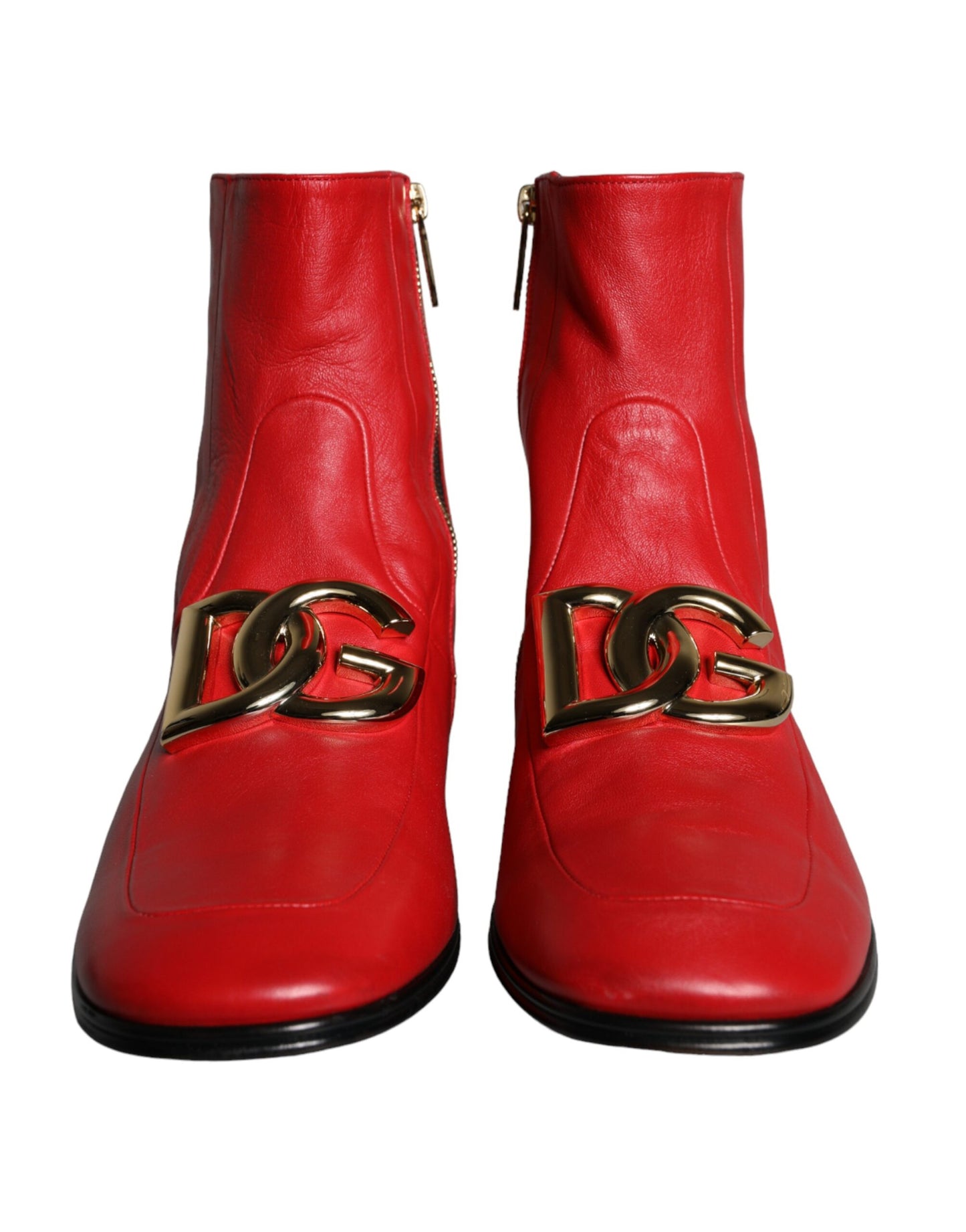 Dolce & Gabbana Rote Lammfell Leder Männer Stiefeletten Schuhe