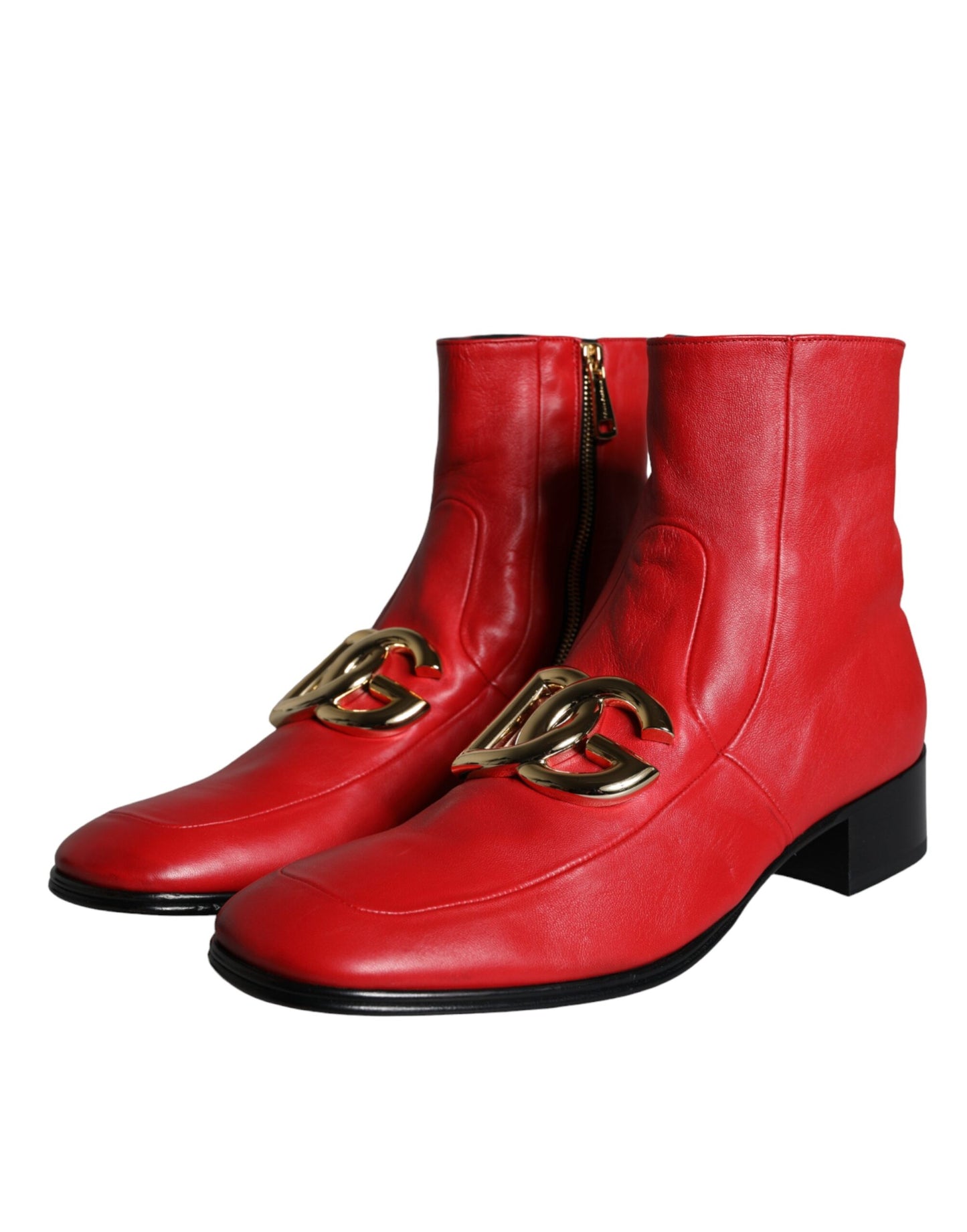 Dolce & Gabbana Rote Lammfell Leder Männer Stiefeletten Schuhe