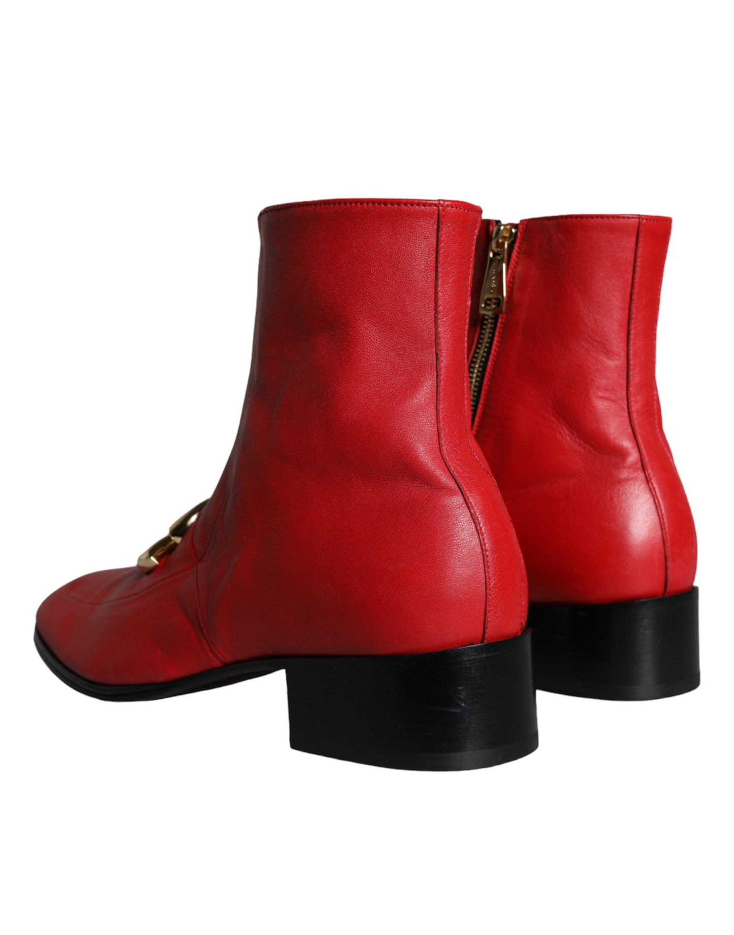 Dolce & Gabbana Rote Lammfell Leder Männer Stiefeletten Schuhe