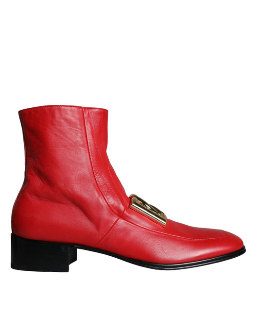 Dolce & Gabbana Rote Lammfell Leder Männer Stiefeletten Schuhe