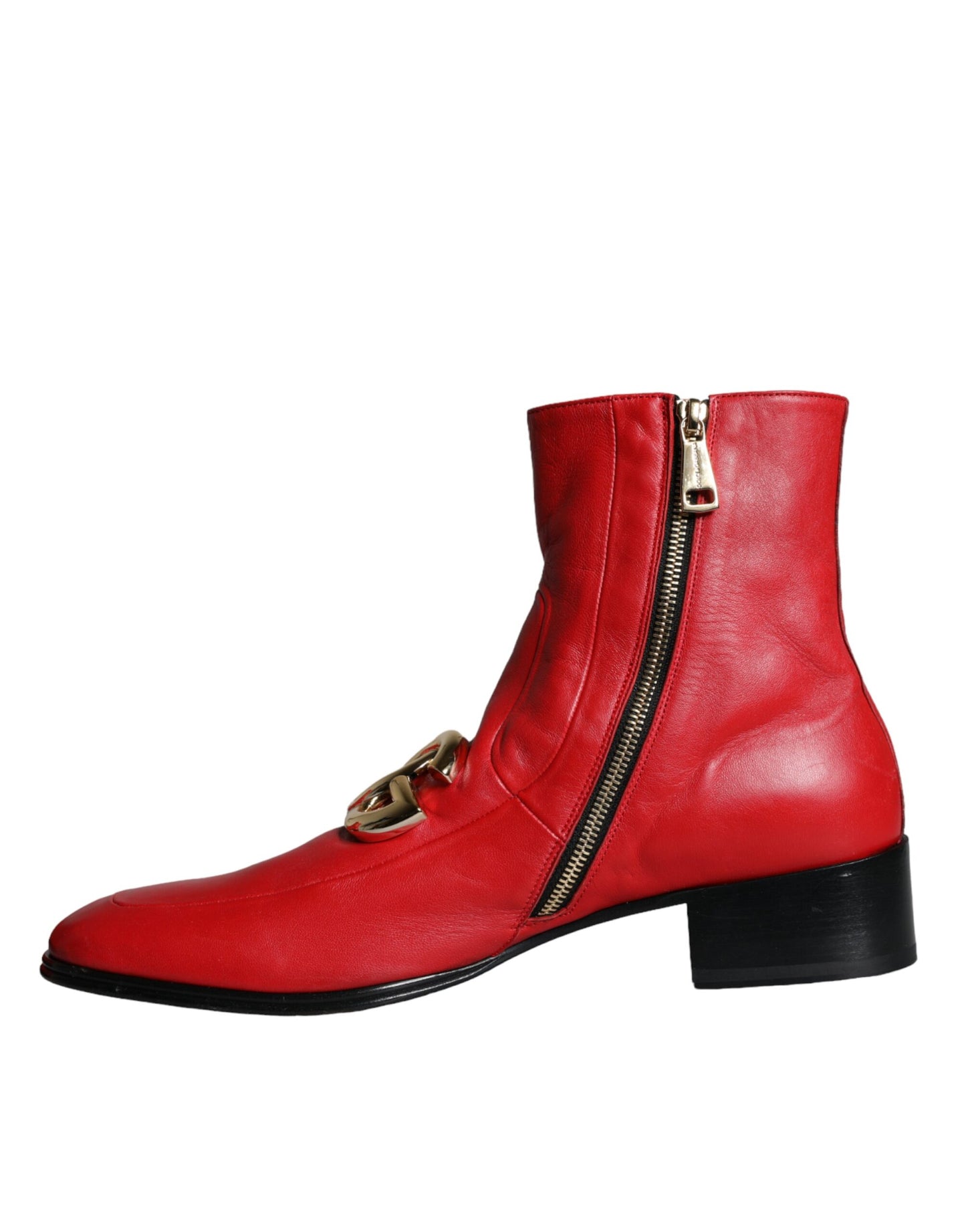 Dolce & Gabbana Rote Lammfell Leder Männer Stiefeletten Schuhe