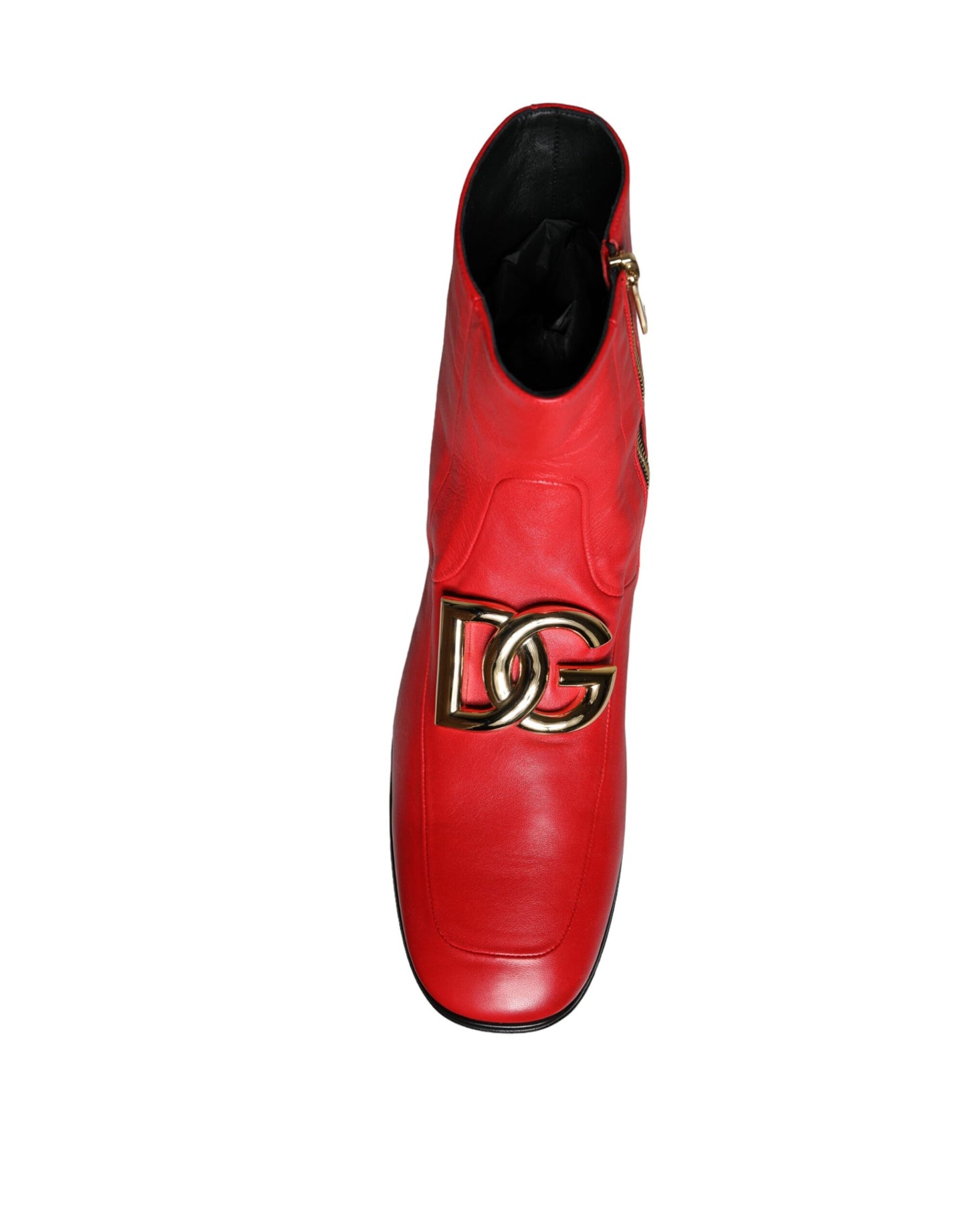 Dolce & Gabbana Rote Lammfell Leder Männer Stiefeletten Schuhe