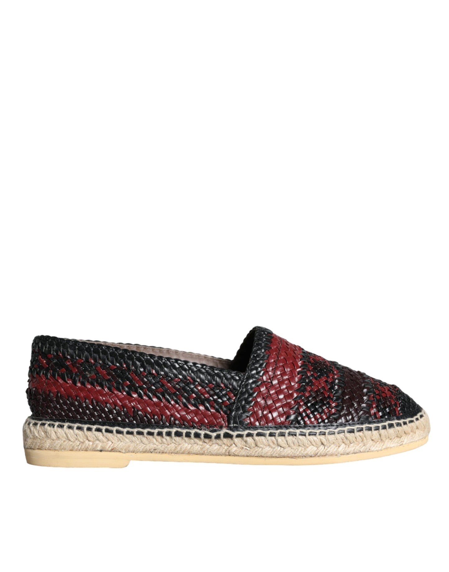 Dolce & Gabbana Schwarz kastanienbraunes gewebtes Leder Buffalo Herren Espadrille Schuhe