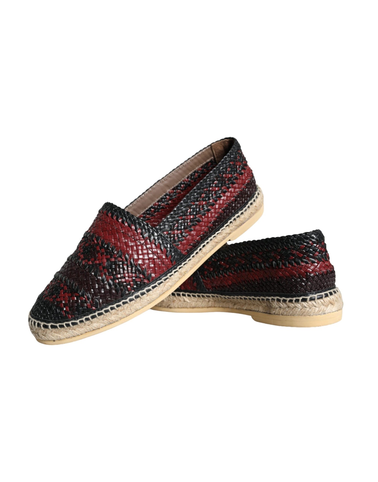 Dolce & Gabbana Schwarz kastanienbraunes gewebtes Leder Buffalo Herren Espadrille Schuhe