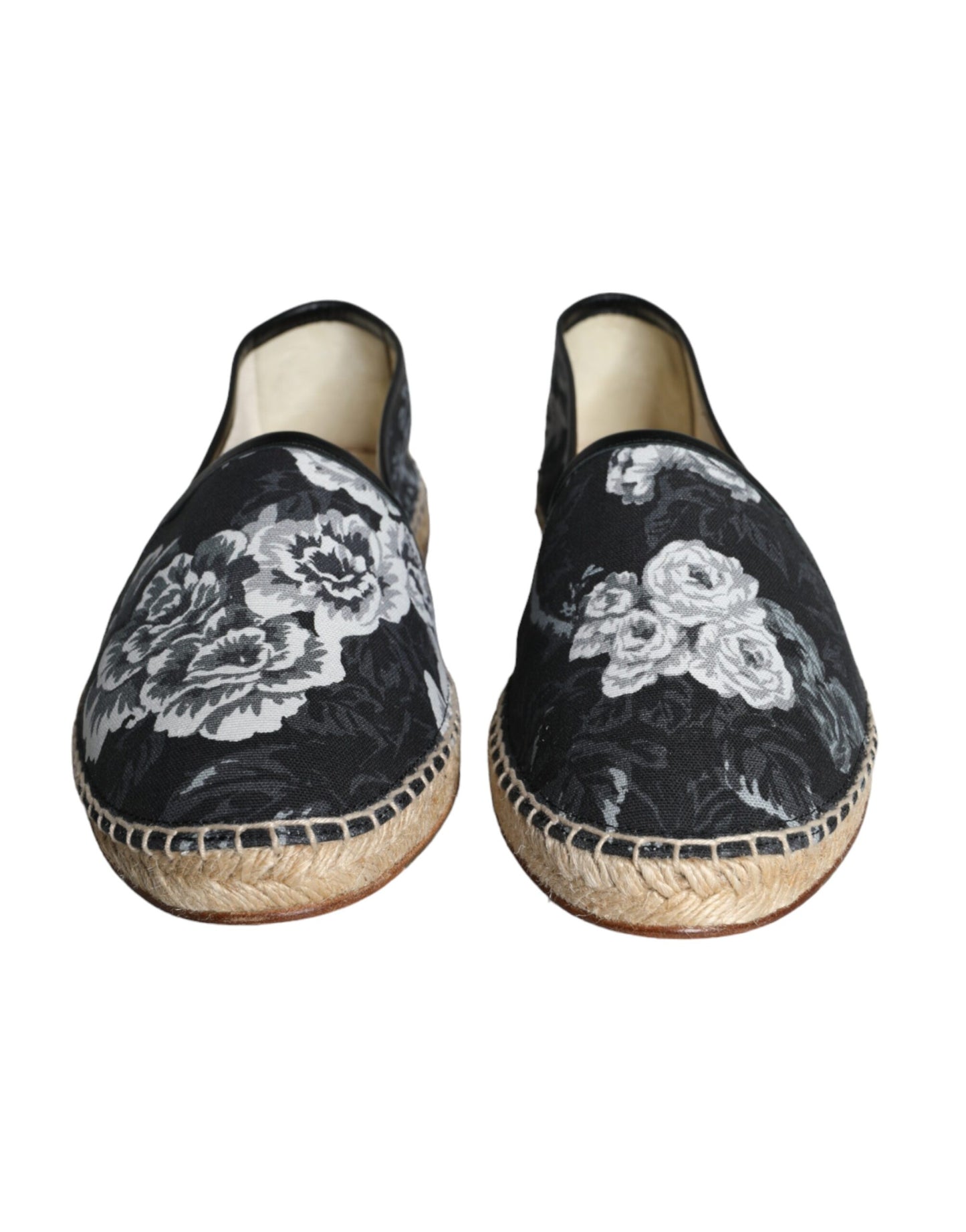 Dolce & Gabbana Schwarze Espadrilles aus Baumwolle und Leder mit Blumenmuster