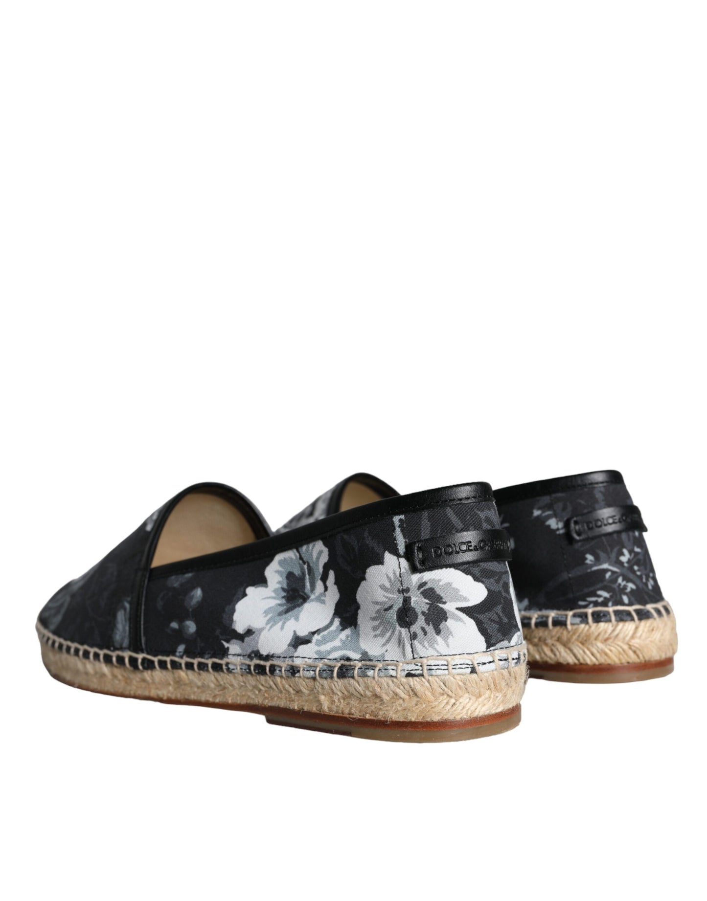 Dolce & Gabbana Schwarze Espadrilles aus Baumwolle und Leder mit Blumenmuster