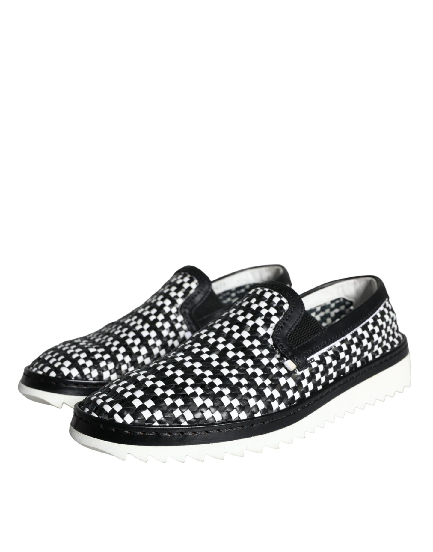 Dolce & Gabbana Schwarz Weiß Weaved Slip On Männer Loafers Schuhe