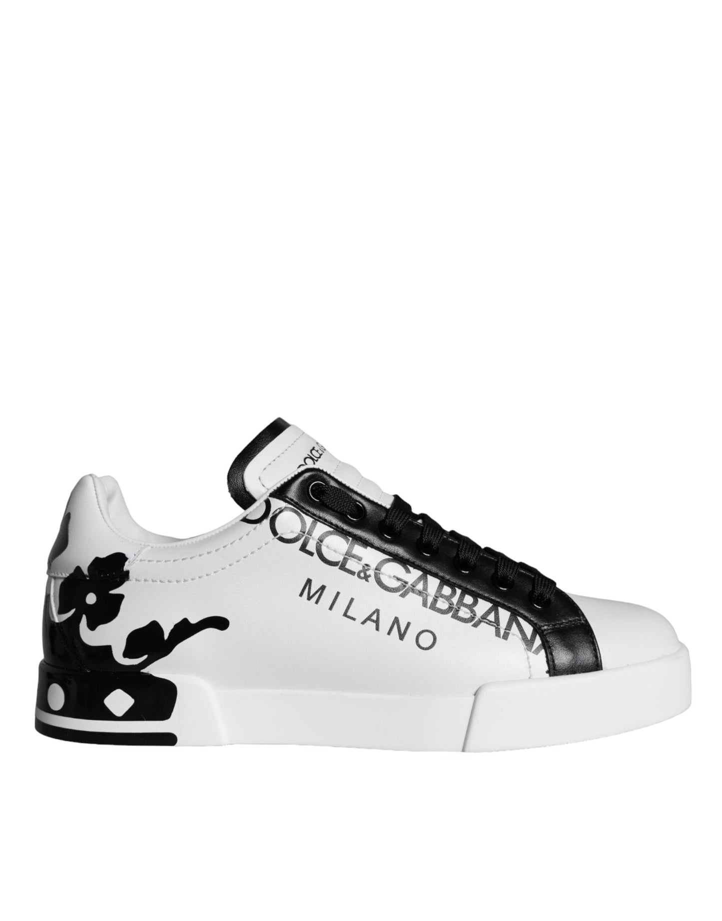 Dolce & Gabbana Weiß Schwarz Leder Crown Milano Turnschuhe Schuhe