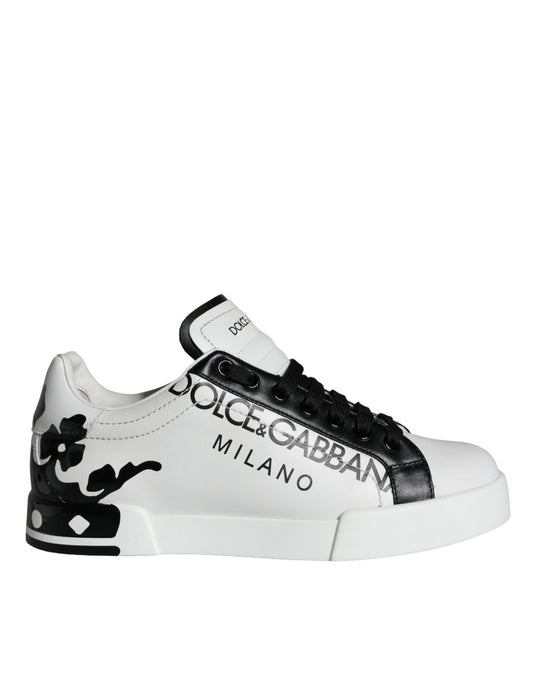 Dolce & Gabbana Weiß Schwarz Leder Crown Milano Turnschuhe Schuhe