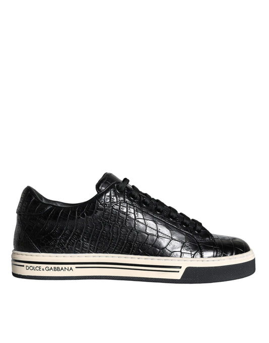 Dolce & Gabbana Schwarz Leder Männer Low Top Turnschuhe Schuhe