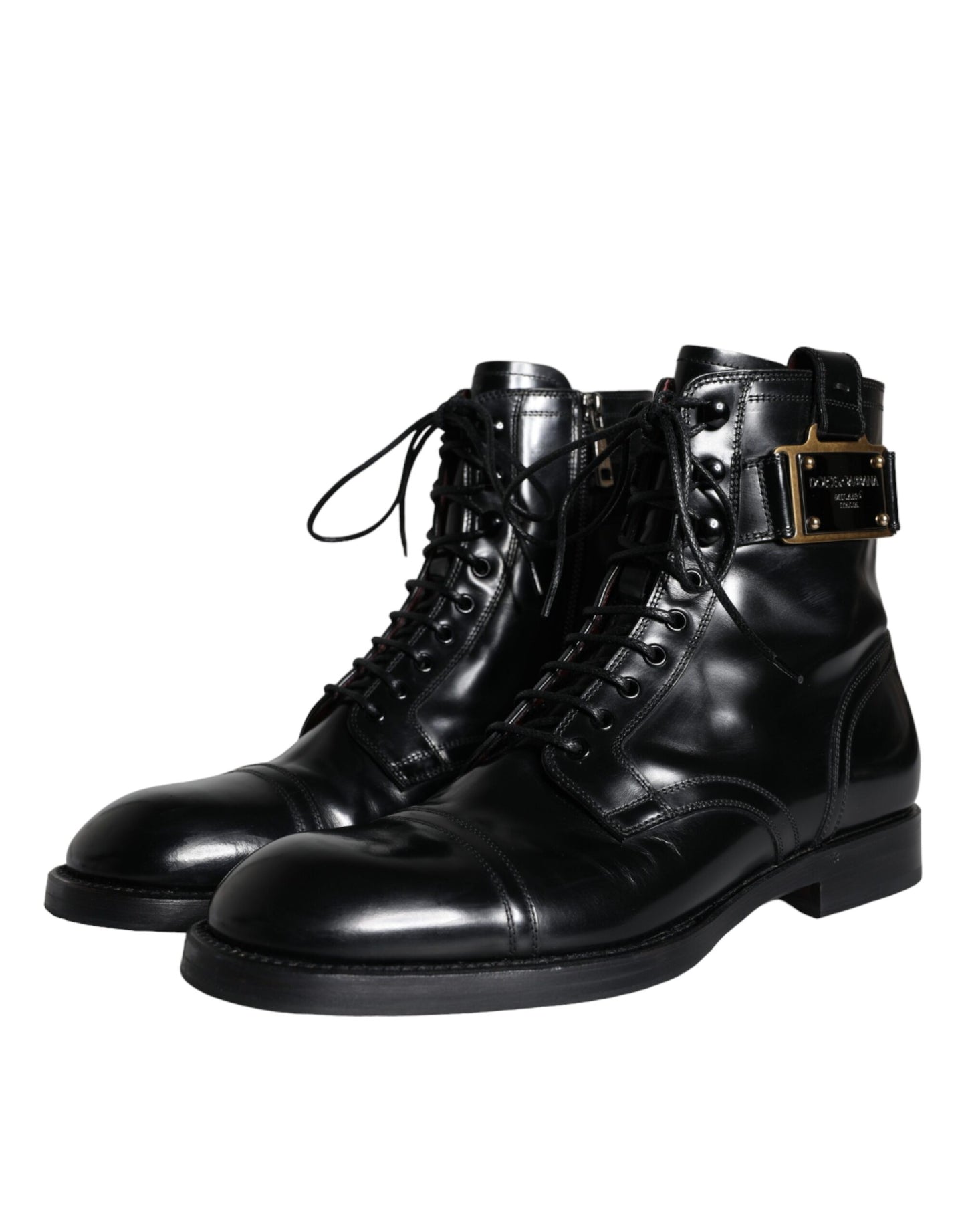 Dolce & Gabbana Schwarz Logo Lace Up Mid Calf Männer Stiefel Schuhe