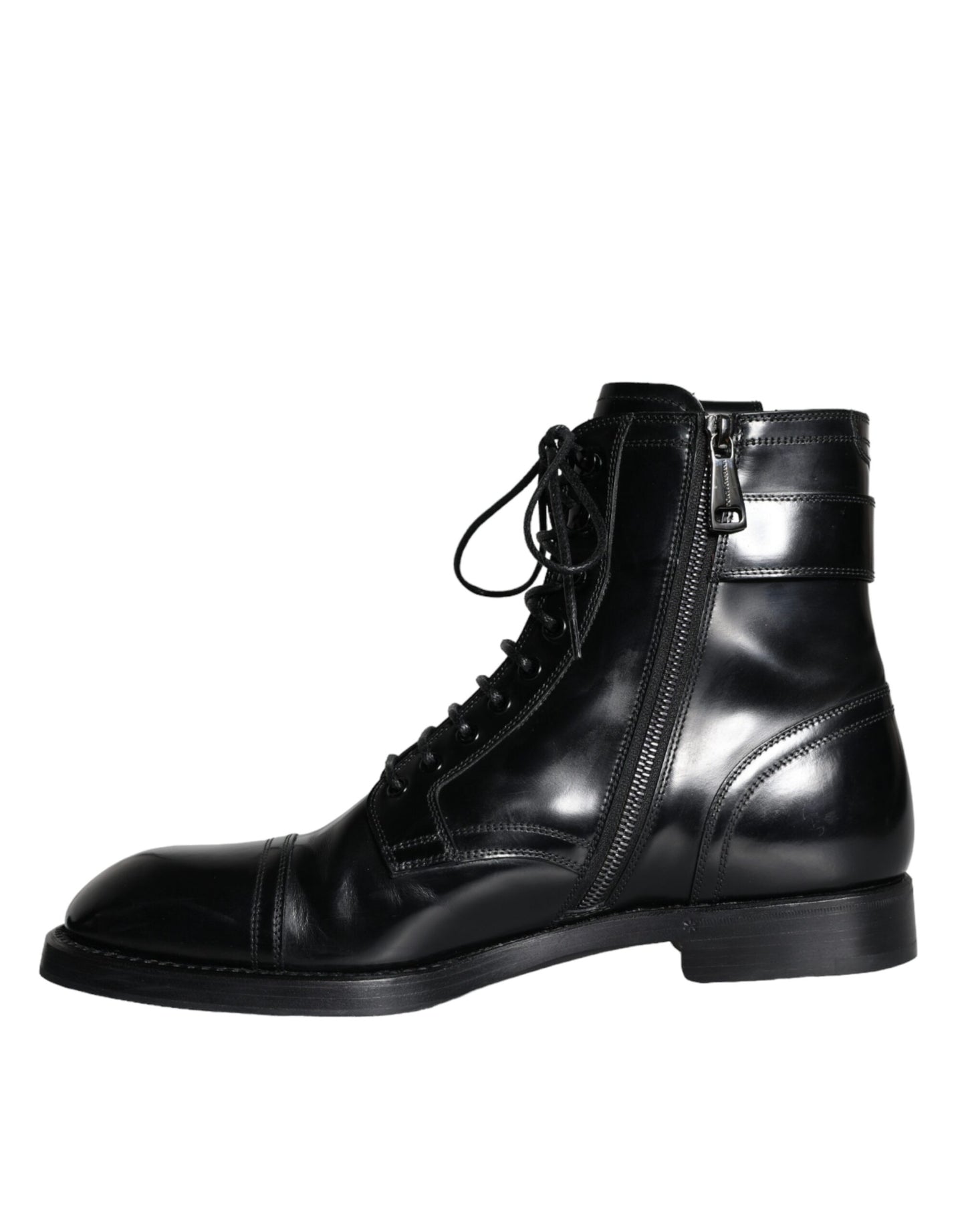 Dolce & Gabbana Schwarz Logo Lace Up Mid Calf Männer Stiefel Schuhe