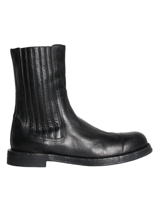 Dolce & Gabbana Schwarzes Pferd Leder Mid Calf Stiefel Männer Schuhe