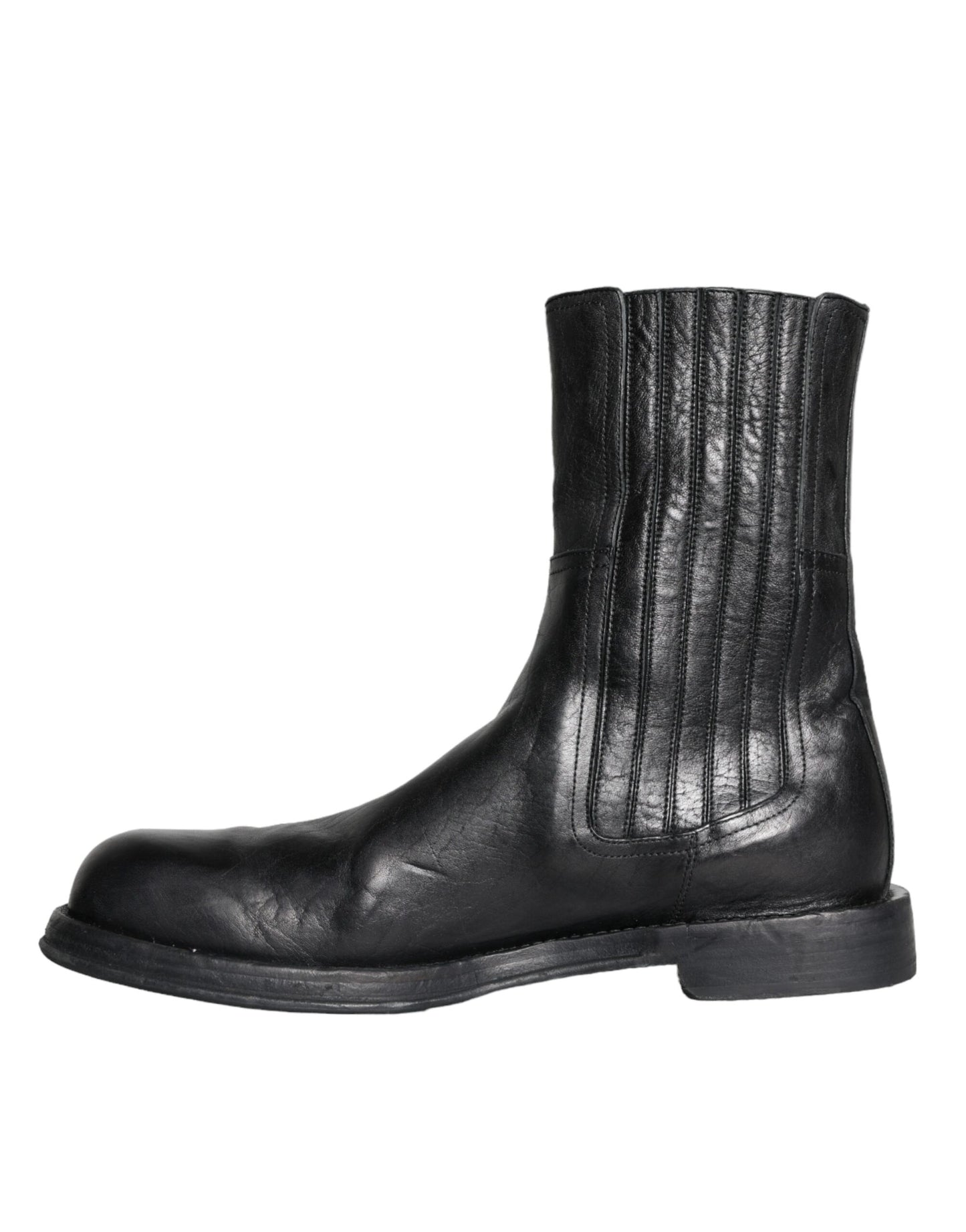 Dolce & Gabbana Schwarzes Pferd Leder Mid Calf Stiefel Männer Schuhe