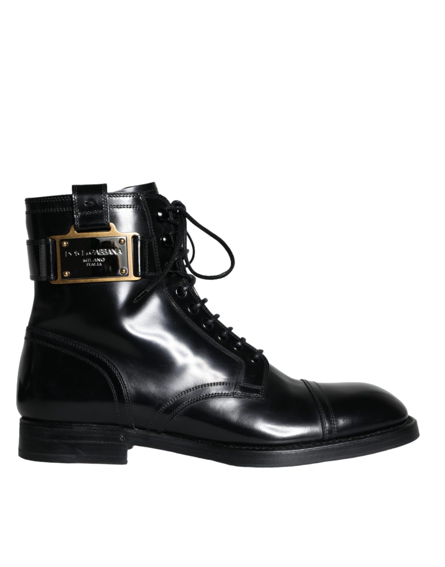 Dolce & Gabbana Schwarz Logo Lace Up Mid Calf Männer Stiefel Schuhe