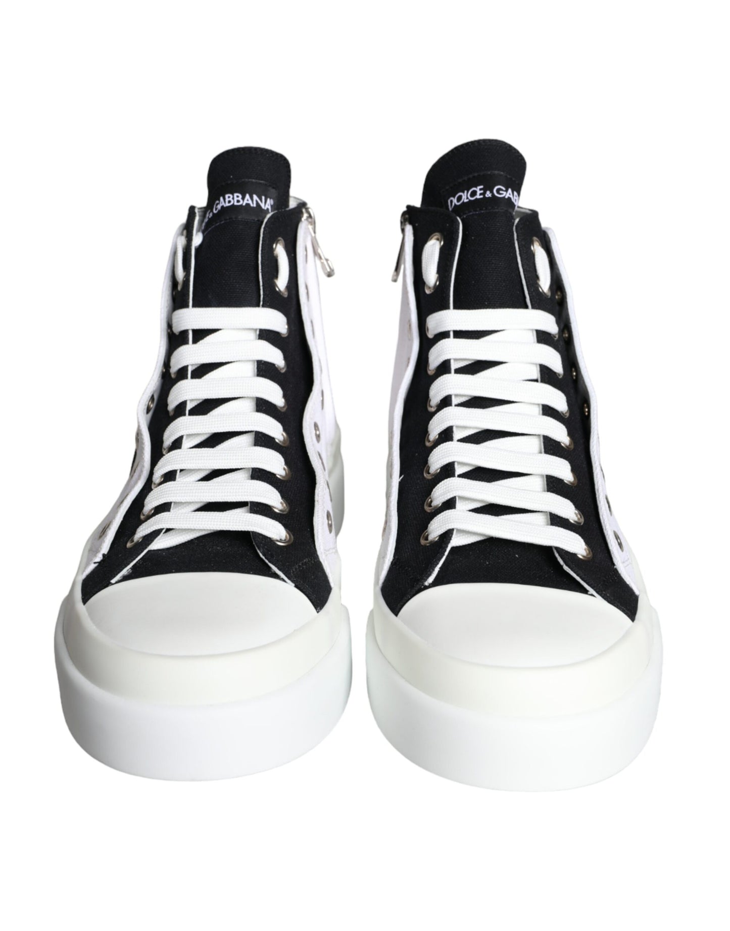 Dolce & Gabbana Weiß Schwarz Baumwolle Logo High Top Sneaker Schuhe