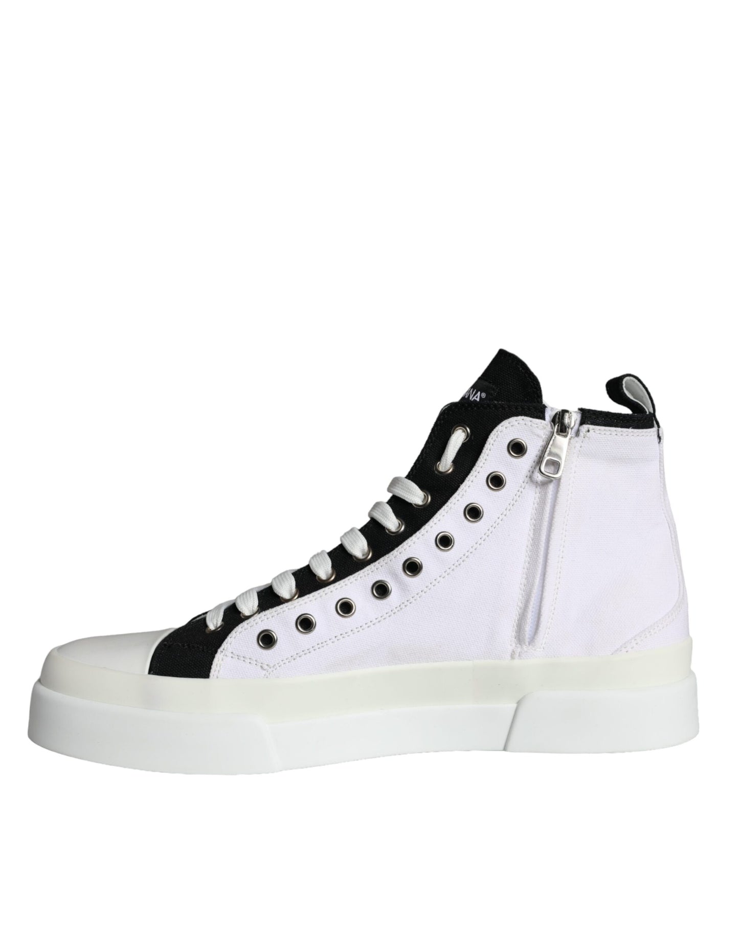 Dolce & Gabbana Weiß Schwarz Baumwolle Logo High Top Sneaker Schuhe