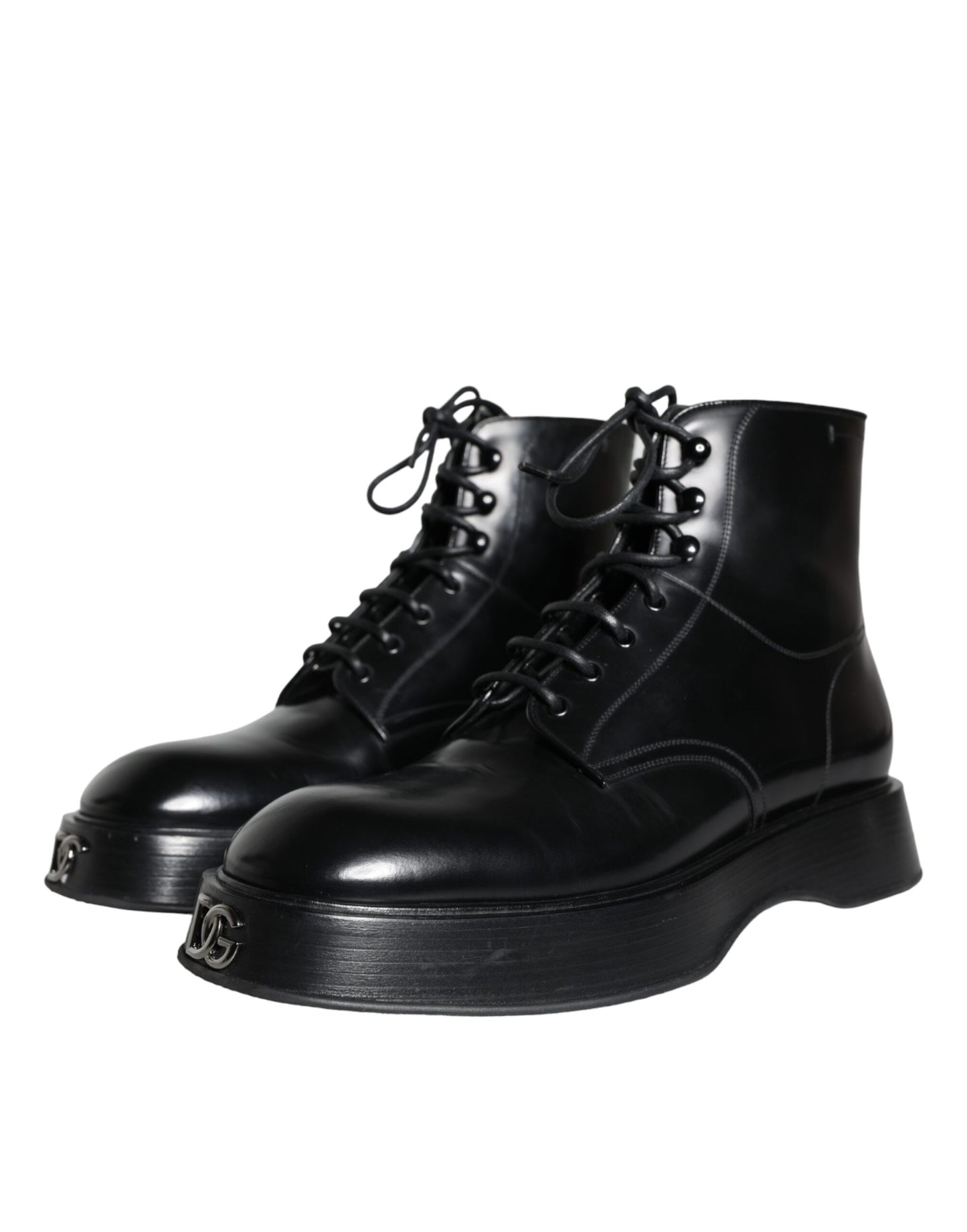 Dolce & Gabbana Schwarze Leder Schnürstiefel Männer Schuhe