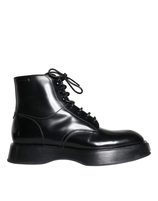 Dolce & Gabbana Schwarze Leder Schnürstiefel Männer Schuhe