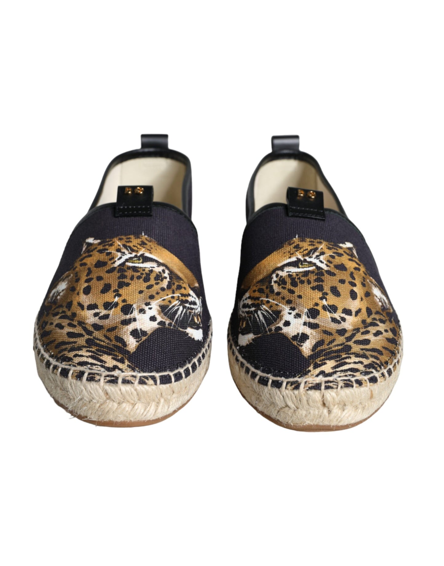 Dolce & Gabbana Schwarz Baumwolle Leopard Slip On Espadrilles Schuhe