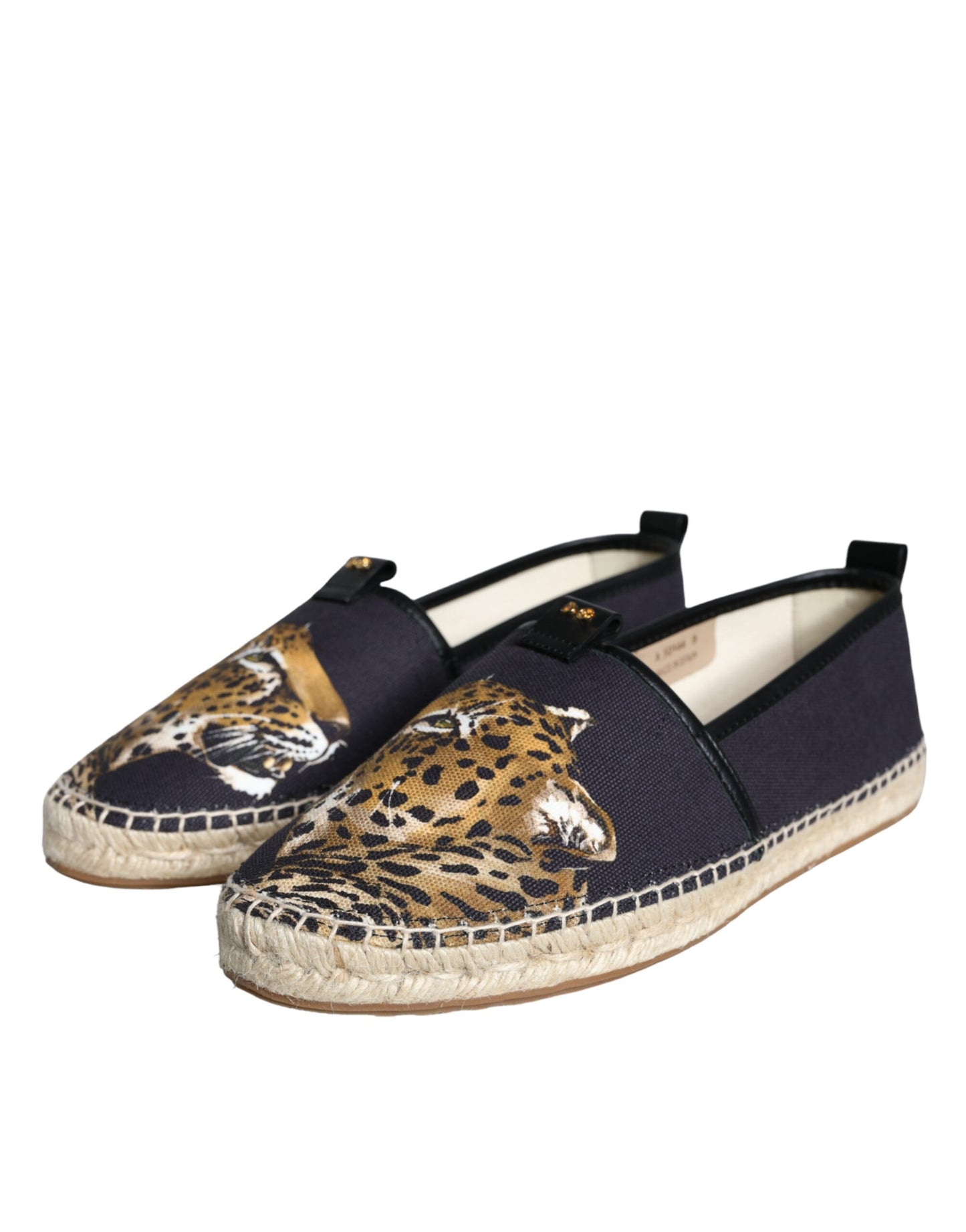 Dolce & Gabbana Schwarz Baumwolle Leopard Slip On Espadrilles Schuhe