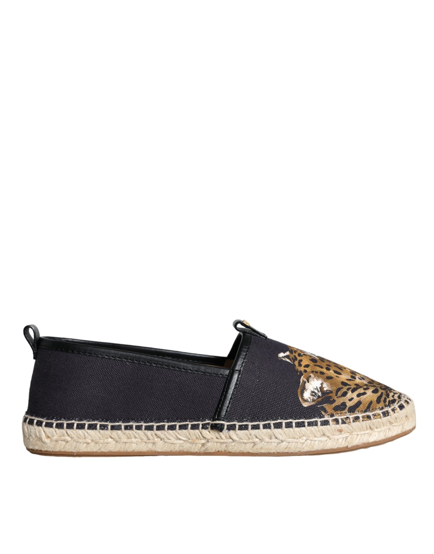 Dolce & Gabbana Schwarz Baumwolle Leopard Slip On Espadrilles Schuhe