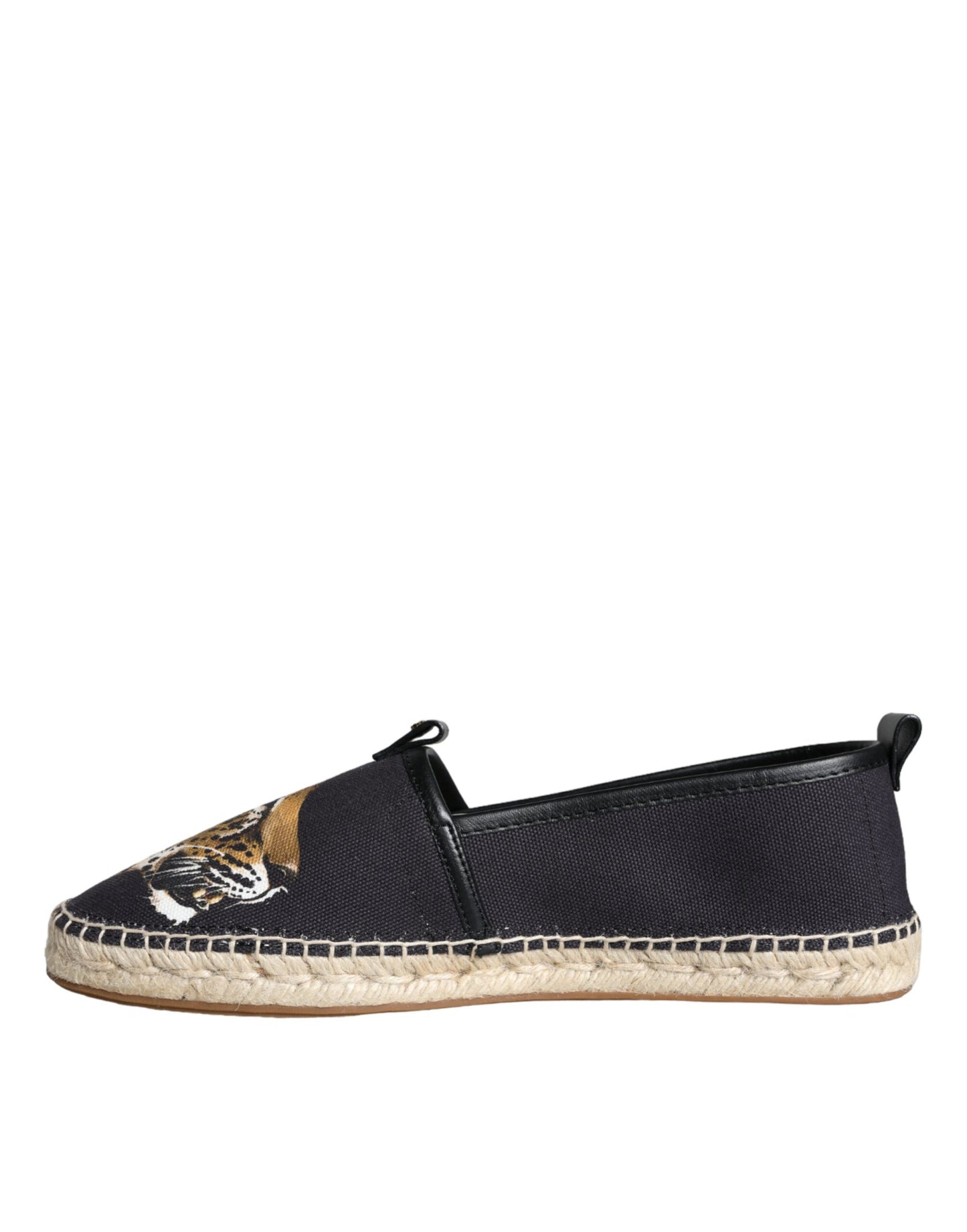 Dolce & Gabbana Schwarz Baumwolle Leopard Slip On Espadrilles Schuhe