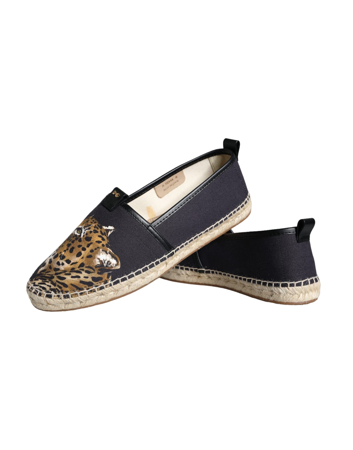 Dolce & Gabbana Schwarz Baumwolle Leopard Slip On Espadrilles Schuhe