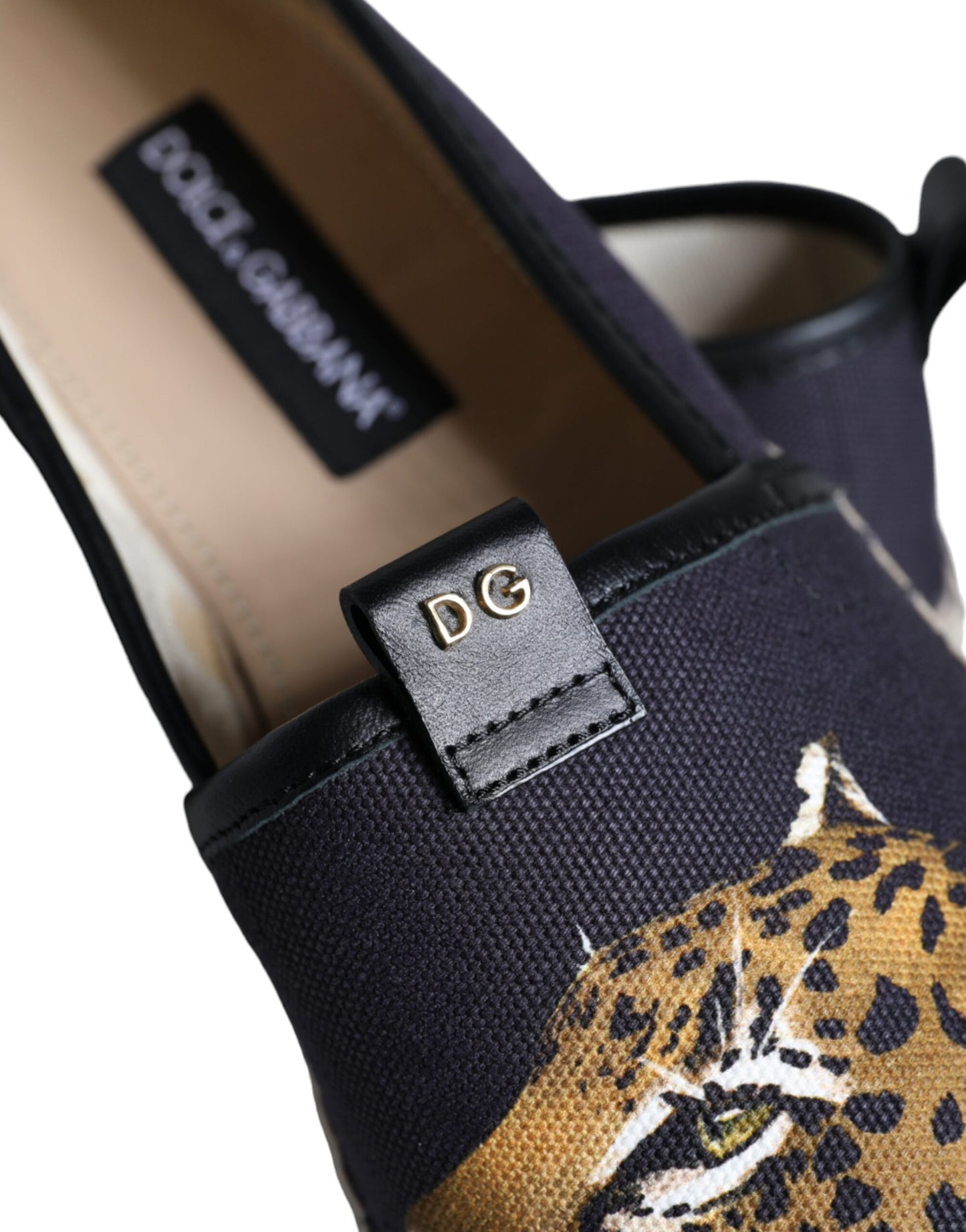 Dolce & Gabbana Schwarz Baumwolle Leopard Slip On Espadrilles Schuhe