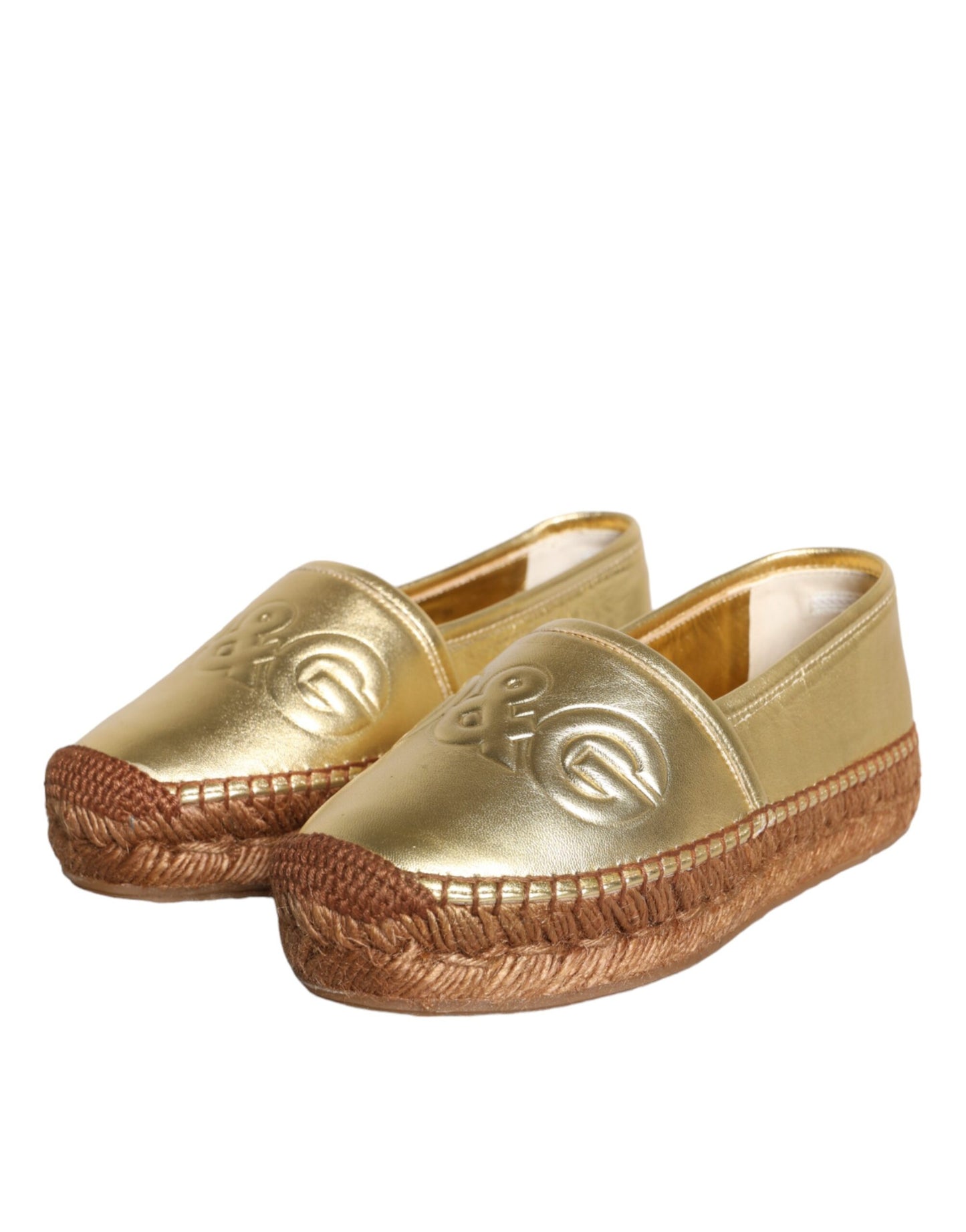 Dolce & Gabbana Gold Leder Loafers Flats Espadrille Schuhe