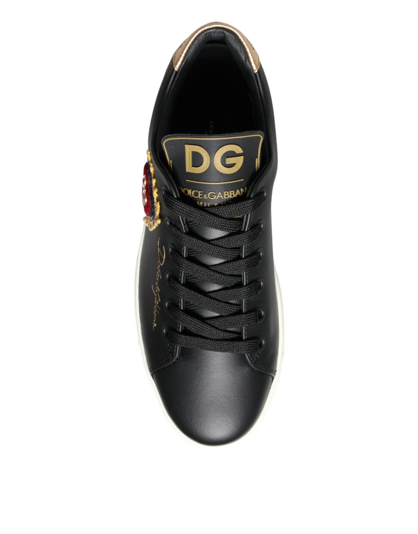 Dolce & Gabbana Schwarz Portofino Sacred Heart Turnschuhe Schuhe