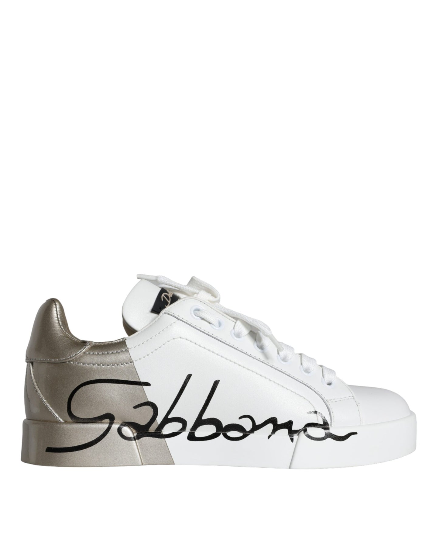 Dolce & Gabbana Weiß Gold Portofino Low Top Leder Turnschuhe Schuhe