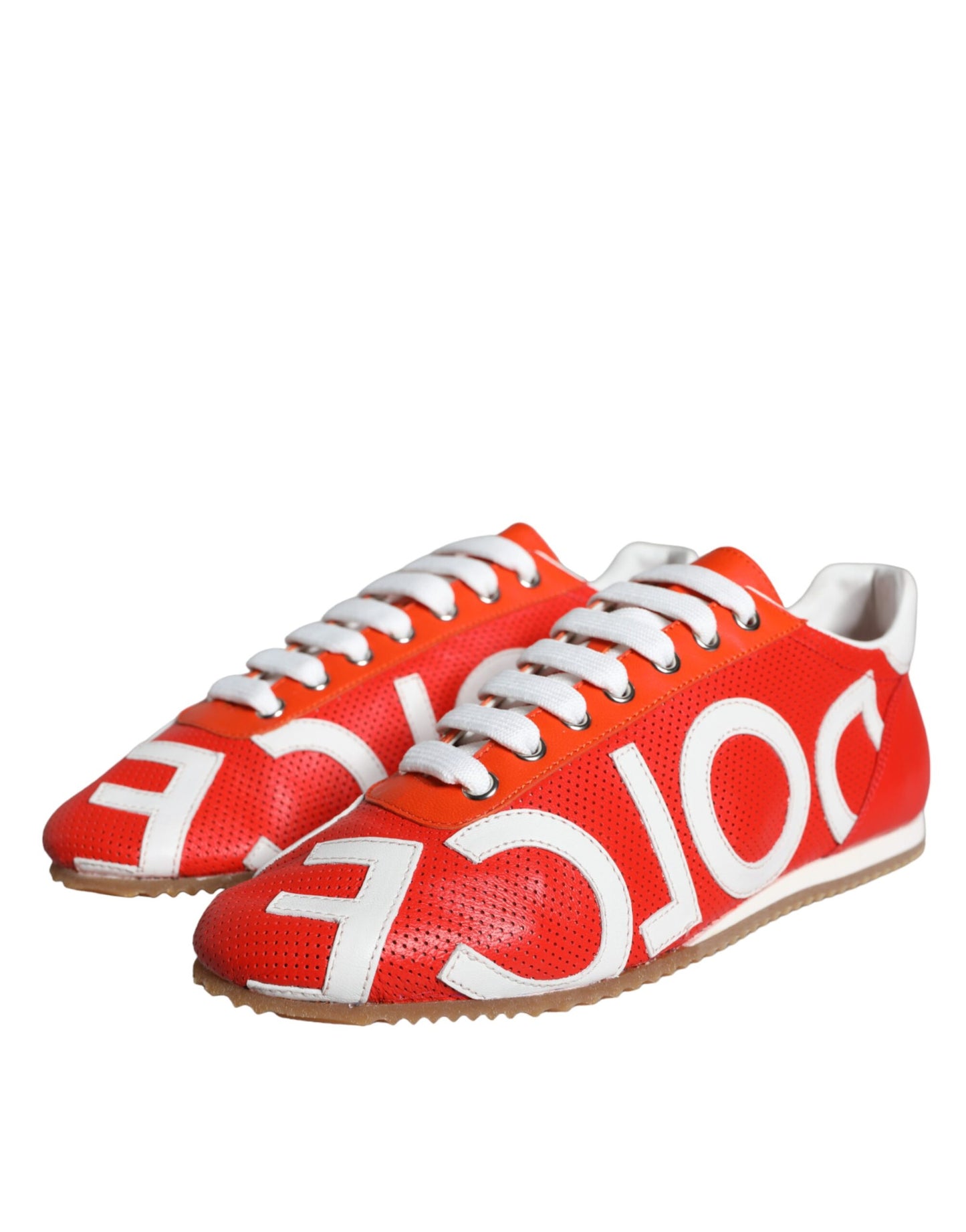 Dolce & Gabbana Rot Weiß Leder Logo Casual Turnschuhe Schuhe