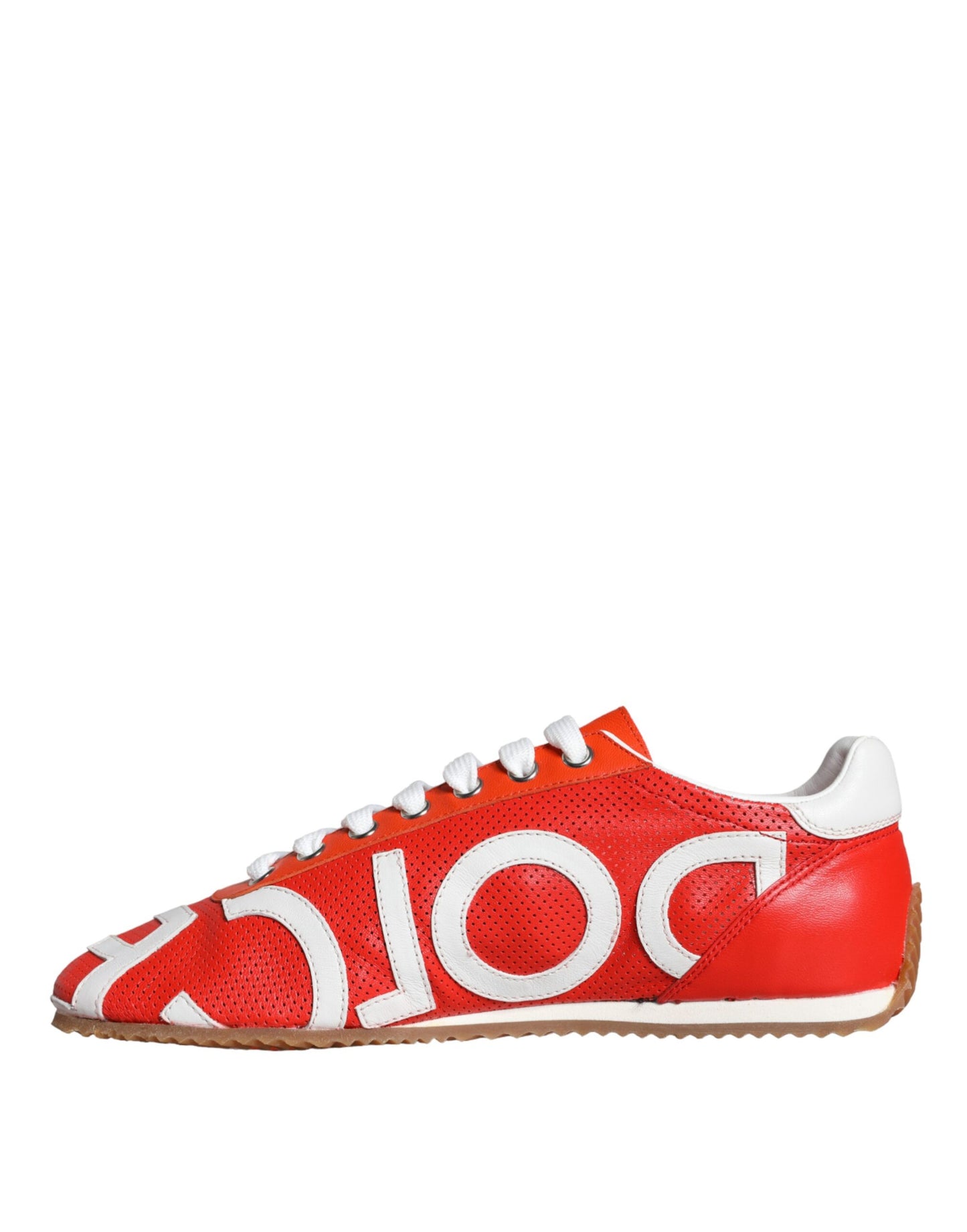 Dolce & Gabbana Rot Weiß Leder Logo Casual Turnschuhe Schuhe