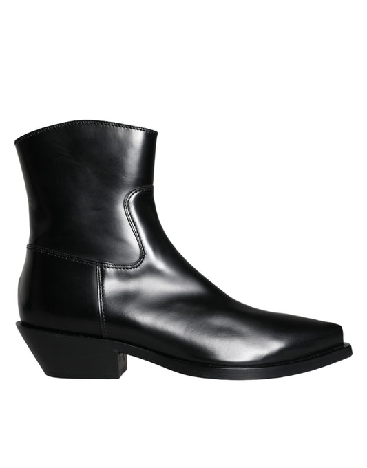 Dolce & Gabbana Schwarze Leder Stiefeletten Booties Schuhe