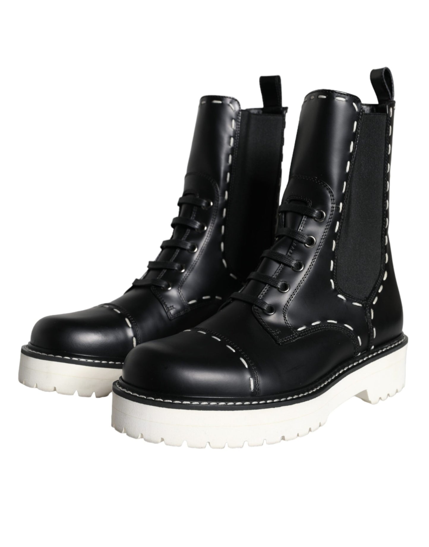 Dolce & Gabbana Schwarze Leder Combat Mid Calf Stiefel Schuhe