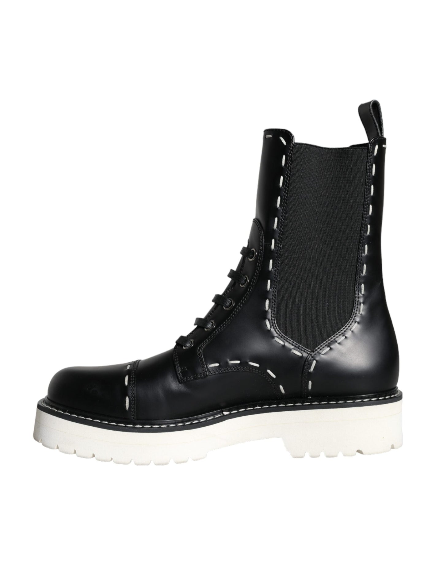 Dolce & Gabbana Schwarze Leder Combat Mid Calf Stiefel Schuhe