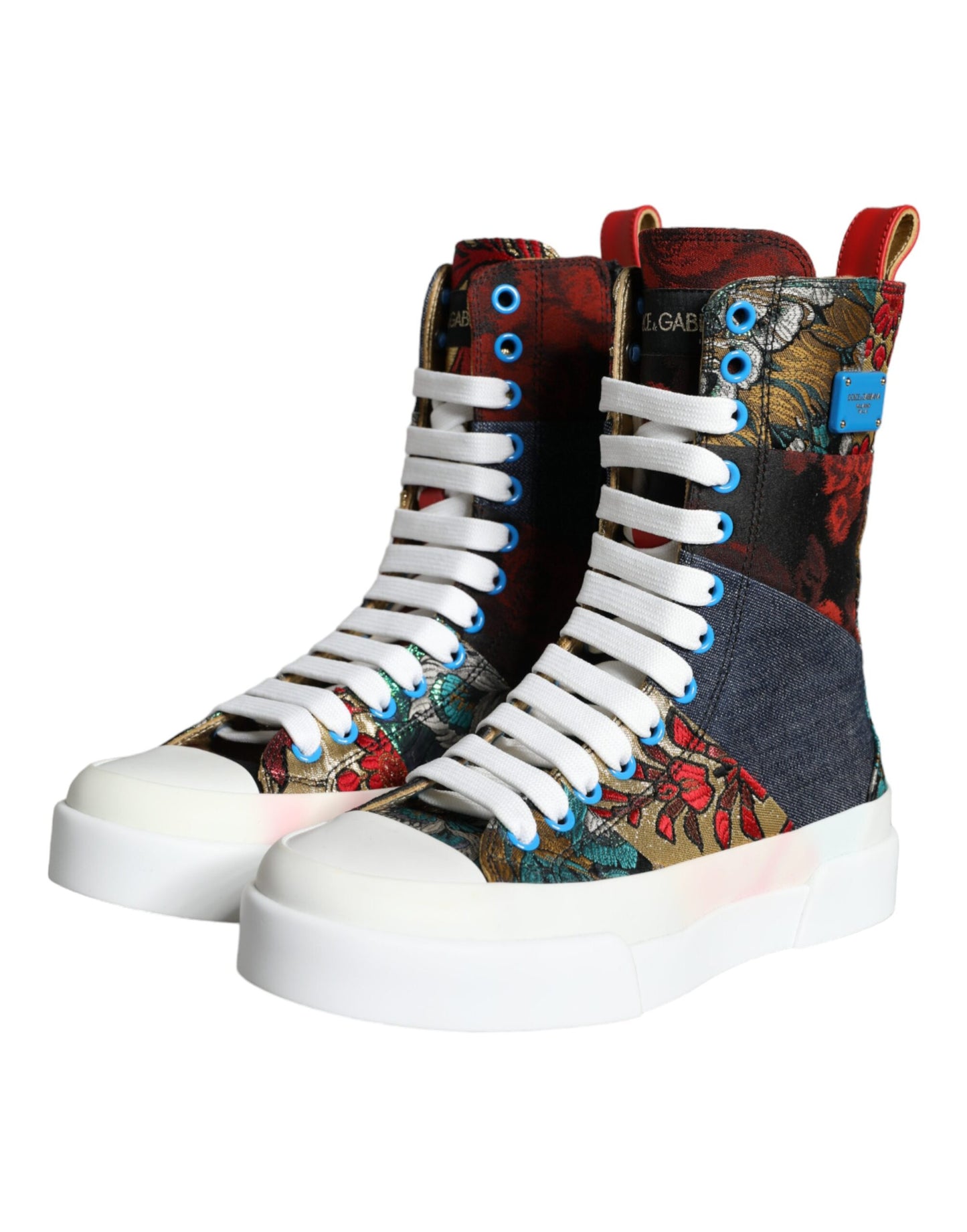 Dolce & Gabbana Multicolor Patchwork Logo High Top Sneakers Schuhe