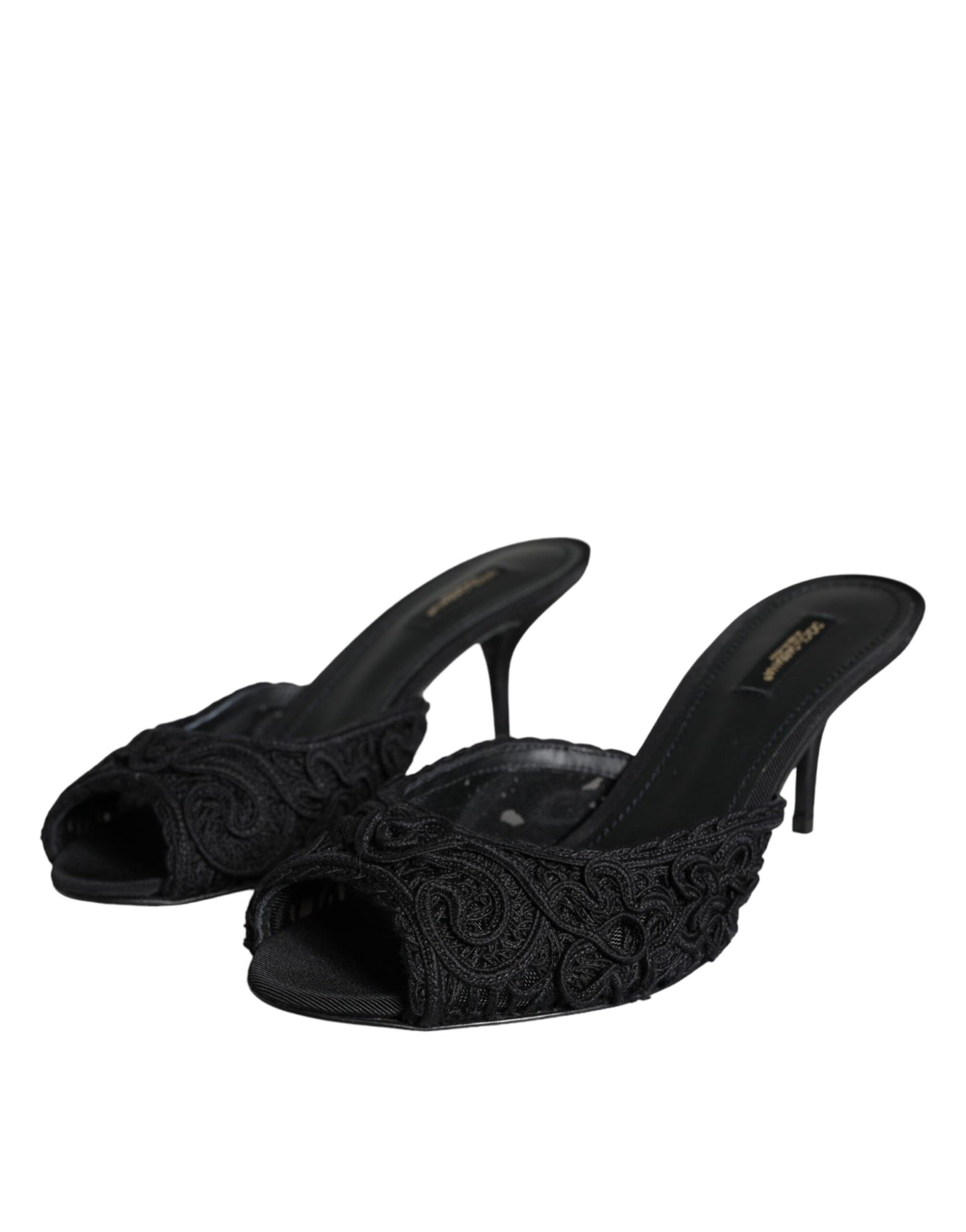 Dolce & Gabbana Schwarz Keira Cordonetto Heels Rutschen Schuhe