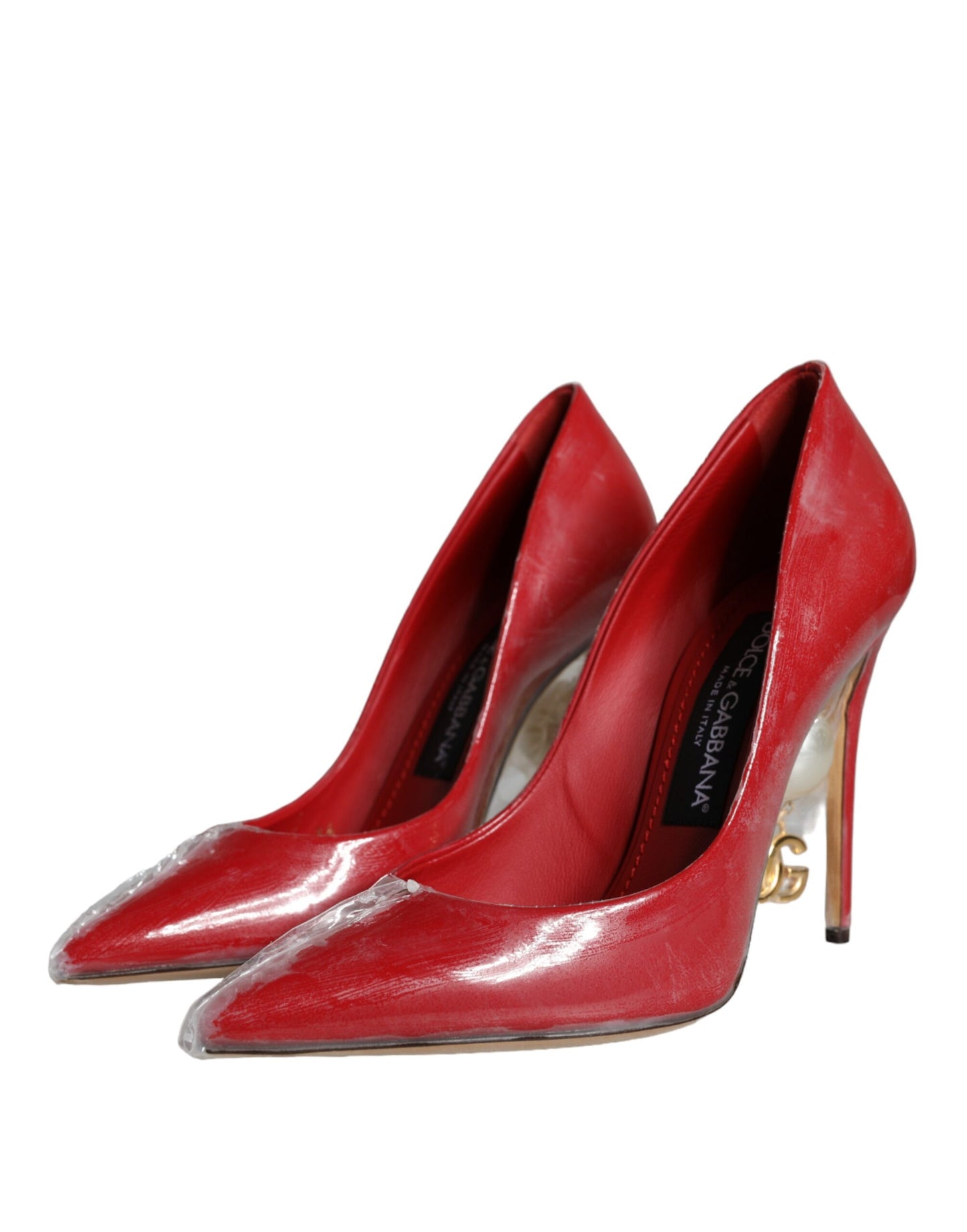 Dolce & Gabbana Rote Lackleder Faux Pearl Heels Pumps Schuhe