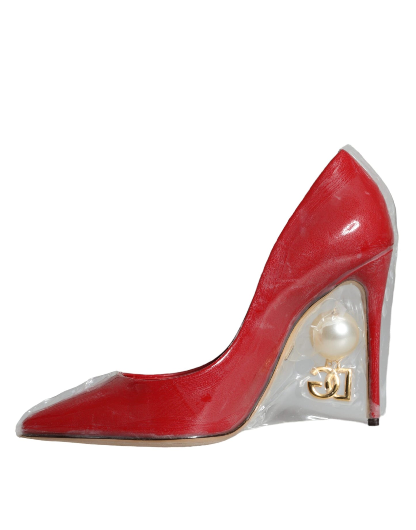 Dolce & Gabbana Rote Lackleder Faux Pearl Heels Pumps Schuhe