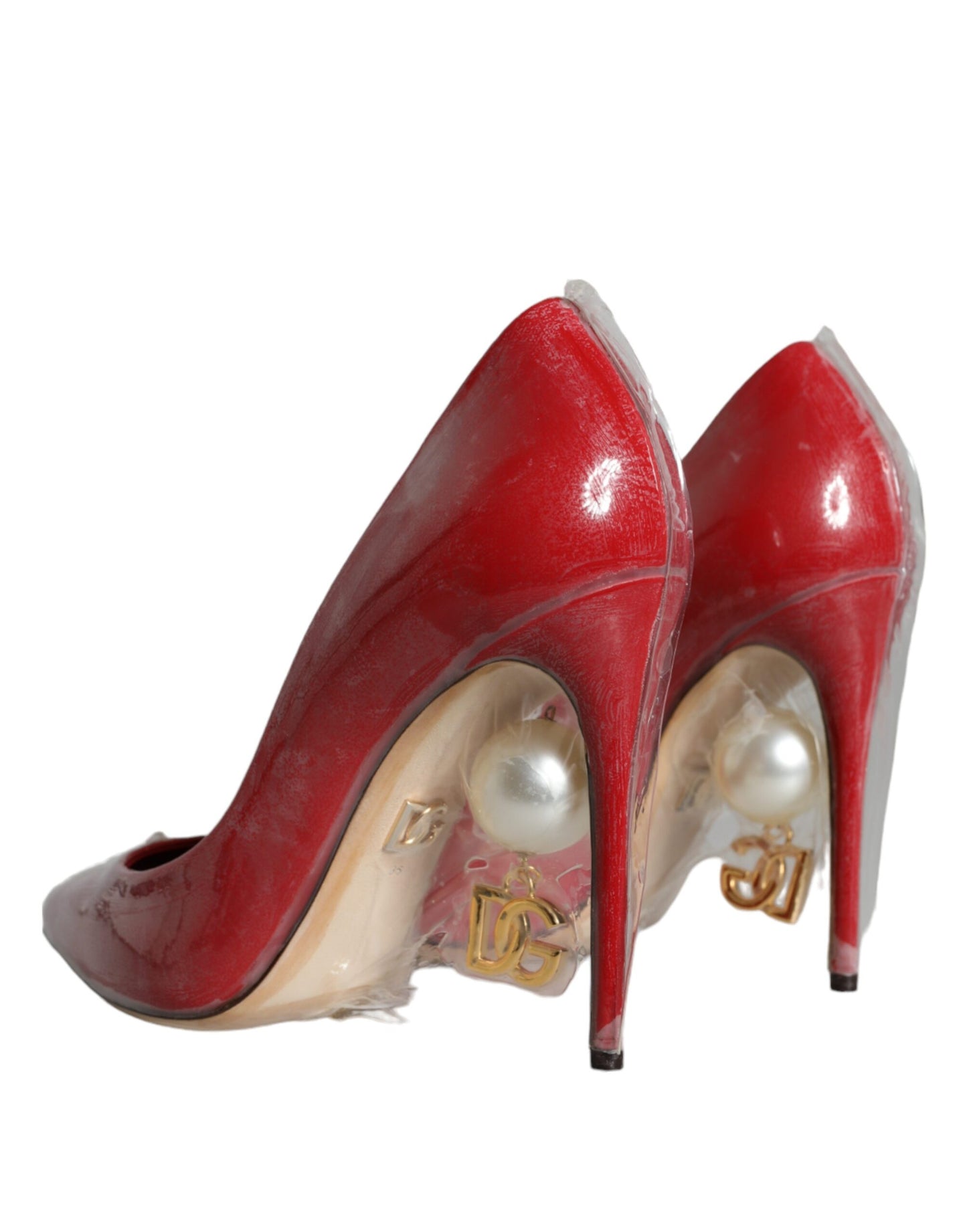 Dolce & Gabbana Rote Lackleder Faux Pearl Heels Pumps Schuhe