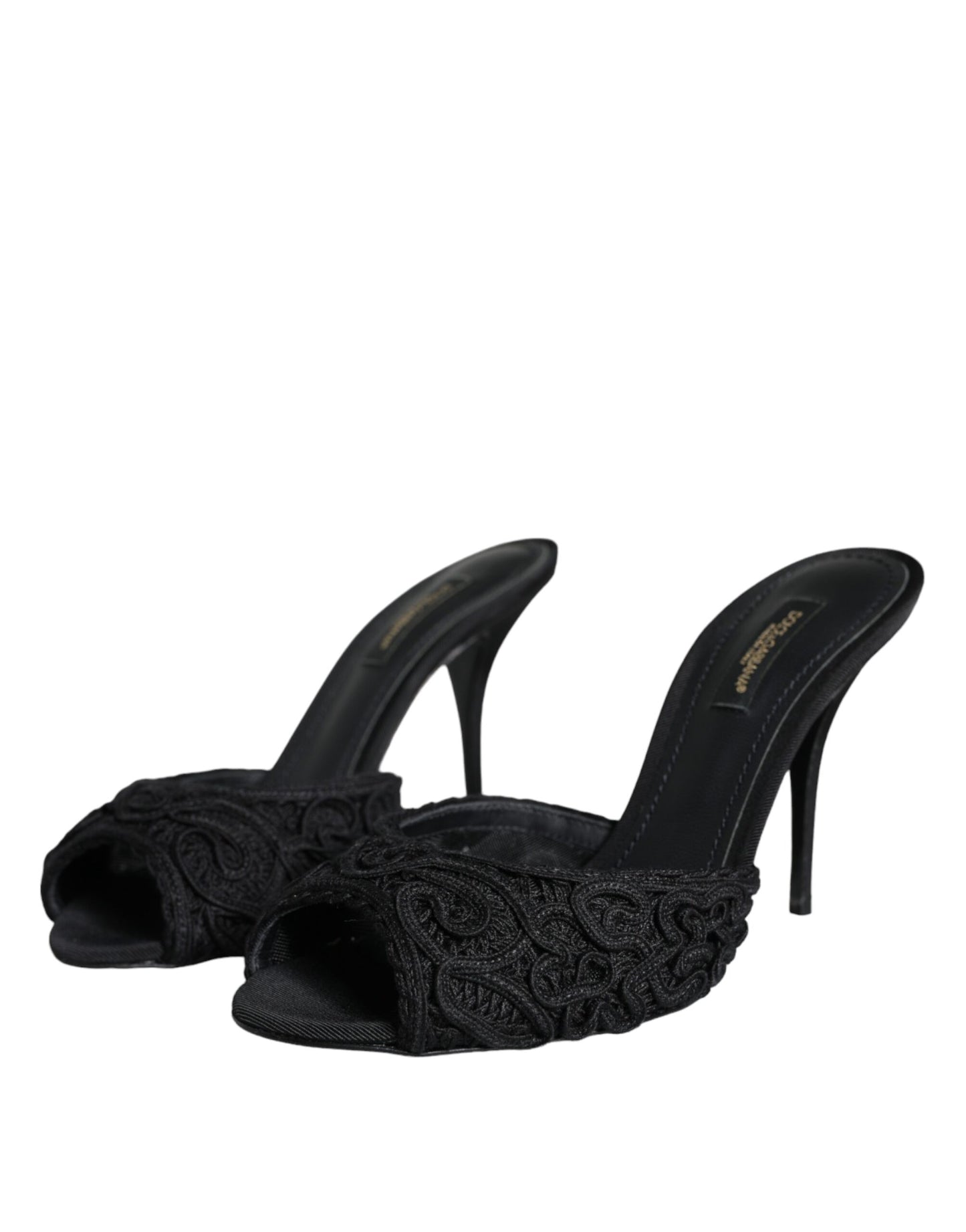 Dolce & Gabbana Schwarz Keira Cordonetto Heels Rutschen Schuhe