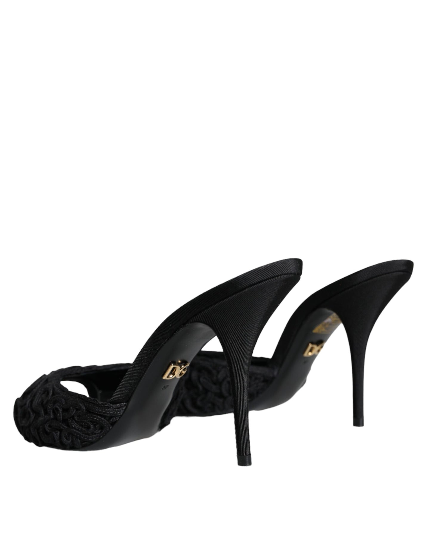 Dolce & Gabbana Schwarz Keira Cordonetto Heels Rutschen Schuhe