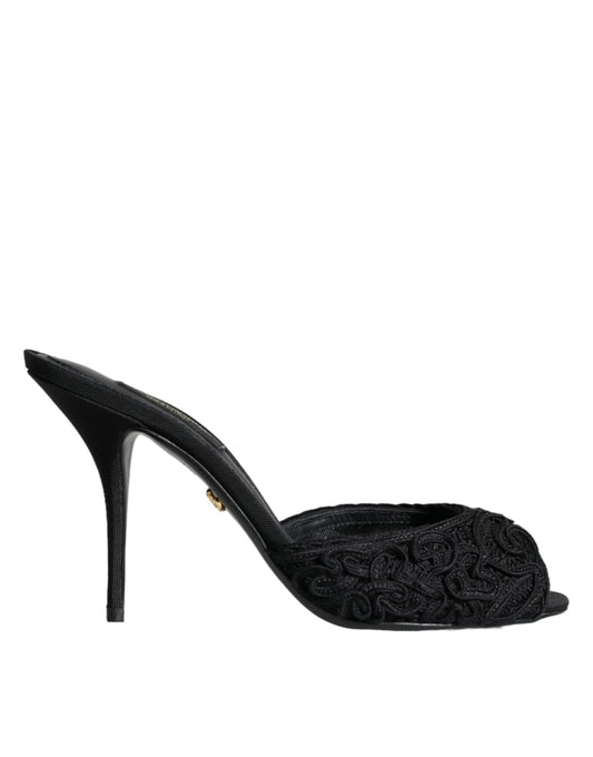 Dolce & Gabbana Schwarz Keira Cordonetto Heels Rutschen Schuhe