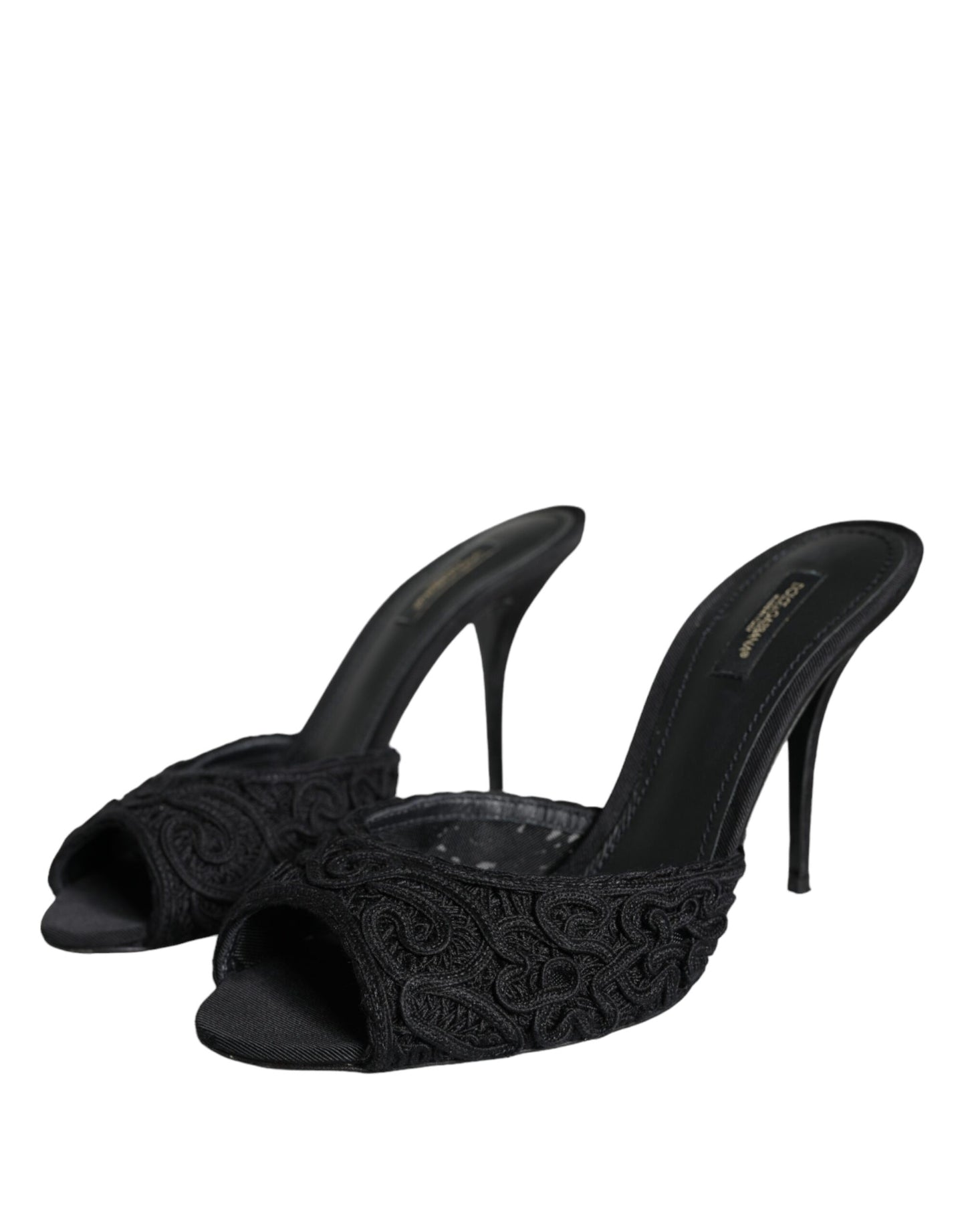 Dolce & Gabbana Schwarz Keira Cordonetto Heels Rutschen Schuhe